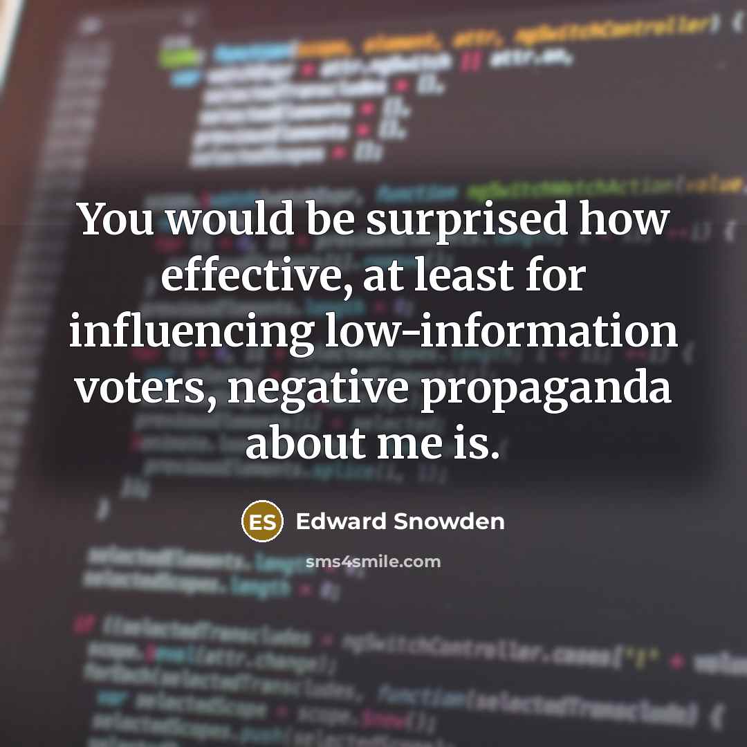 “You would be surprised how effective, at least for influencing low-information voters, negative propaganda about me is.” quote by Edward Snowden