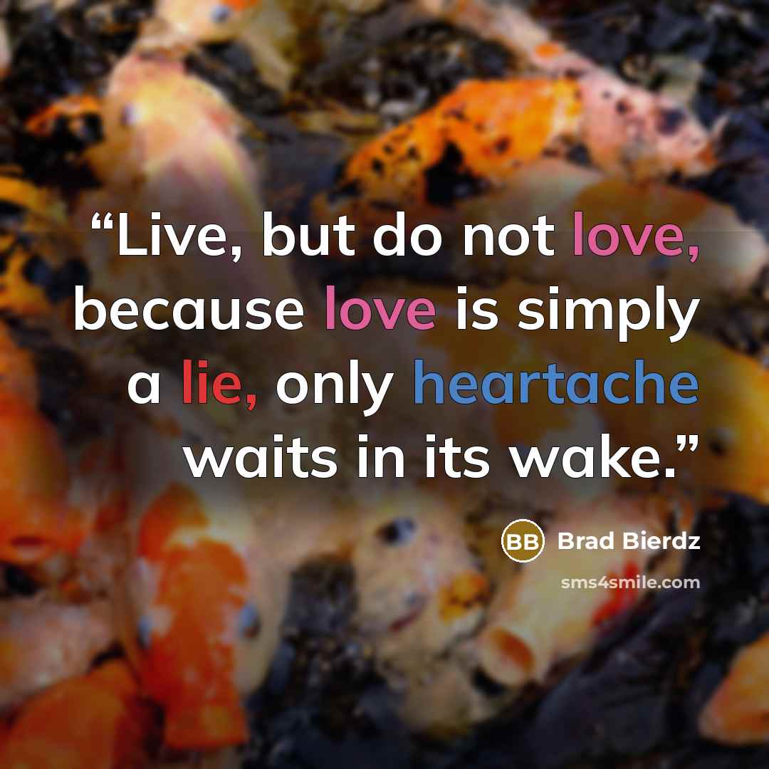 “Live, but do not love, because love is simply a lie, only heartache waits in its wake.” quote by Brad Bierdz