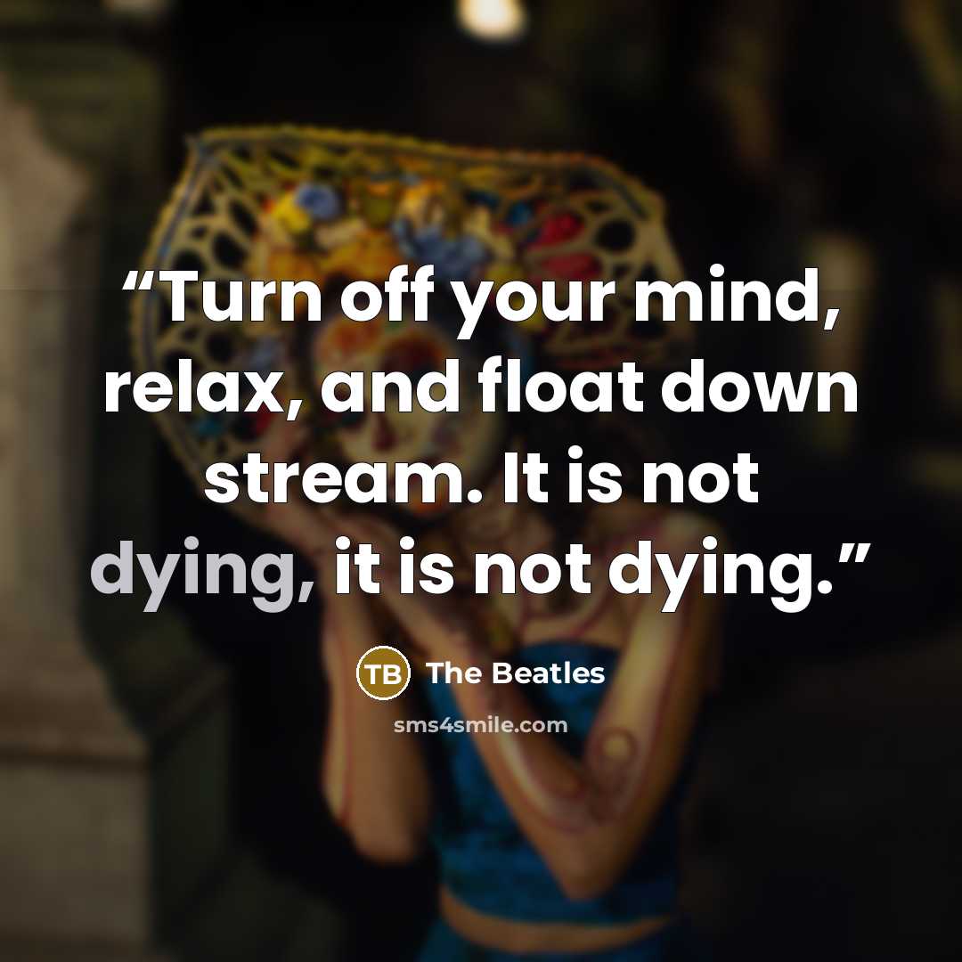 “Turn off your mind, relax, and float down stream. It is not dying, it is not dying.” quote by The Beatles