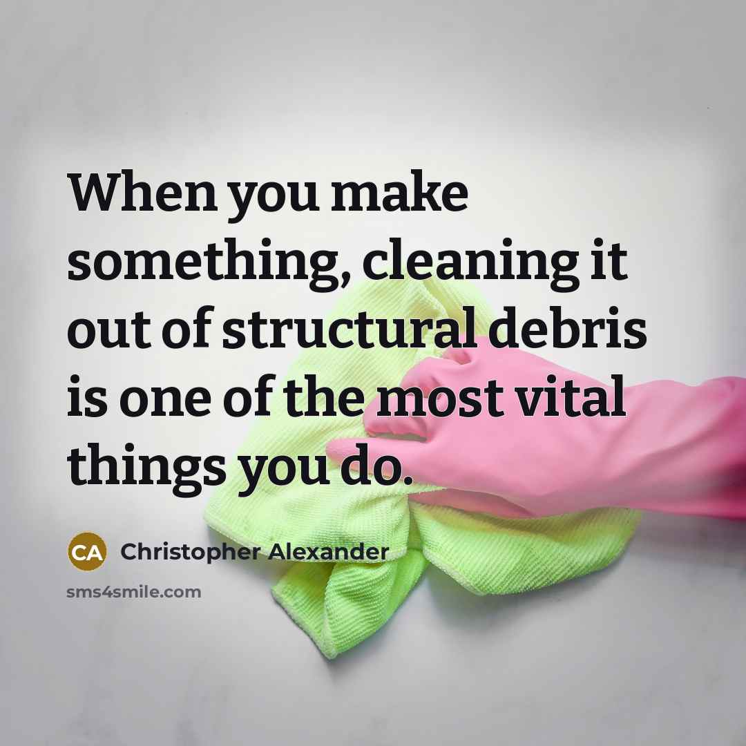 “When you make something, cleaning it out of structural debris is one of the most vital things you do.” quote by Christopher Alexander