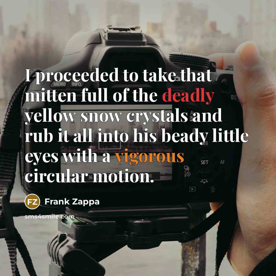 “I proceeded to take that mitten full of the deadly yellow snow crystals and rub it all into his beady little eyes with a vigorous circular motion.” quote by Frank Zappa