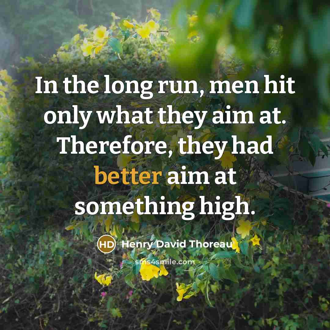 “In the long run, men hit only what they aim at. Therefore, they had better aim at something high.” quote by Henry David Thoreau