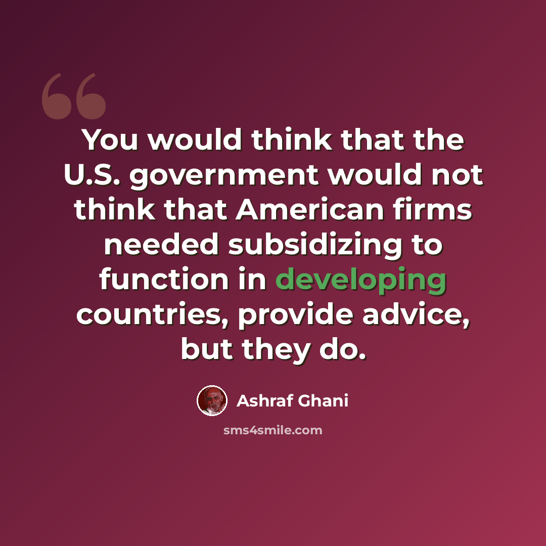 “You would think that the U.S. government would not think that American firms needed subsidizing to function in developing countries, provide advice, but they do.” quote by Ashraf Ghani