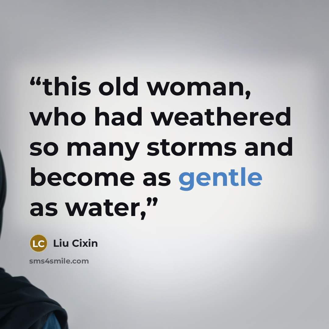 “this old woman, who had weathered so many storms and become as gentle as water,” quote by Liu Cixin