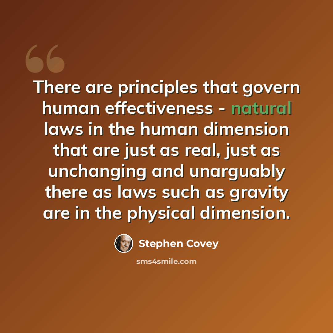 “There are principles that govern human effectiveness - natural laws in the human dimension that are just as real, just as unchanging and unarguably there as laws such as gravity are in the physical dimension.” quote by Stephen Covey