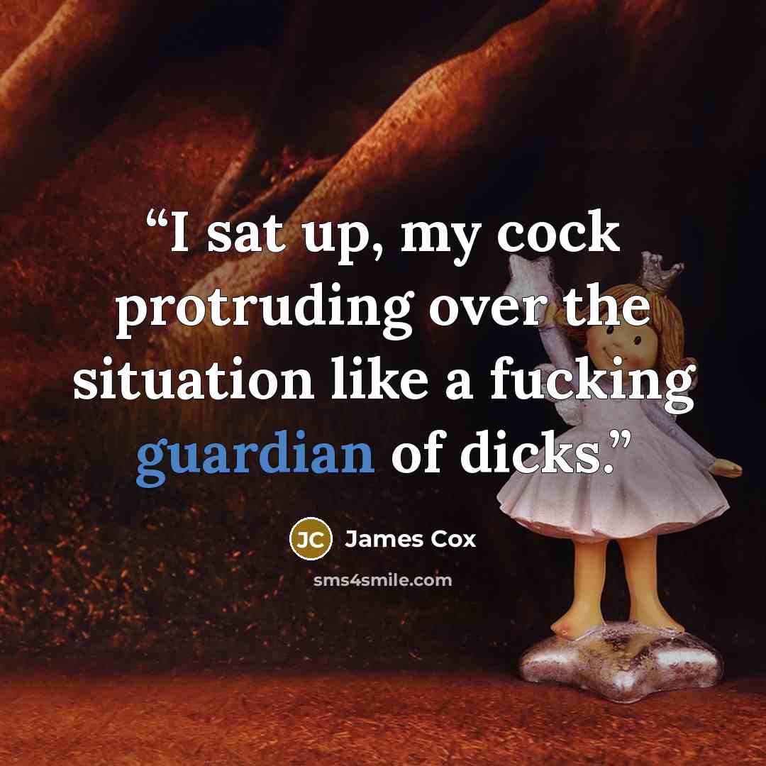 “I sat up, my cock protruding over the situation like a fucking guardian of dicks.” quote by James Cox