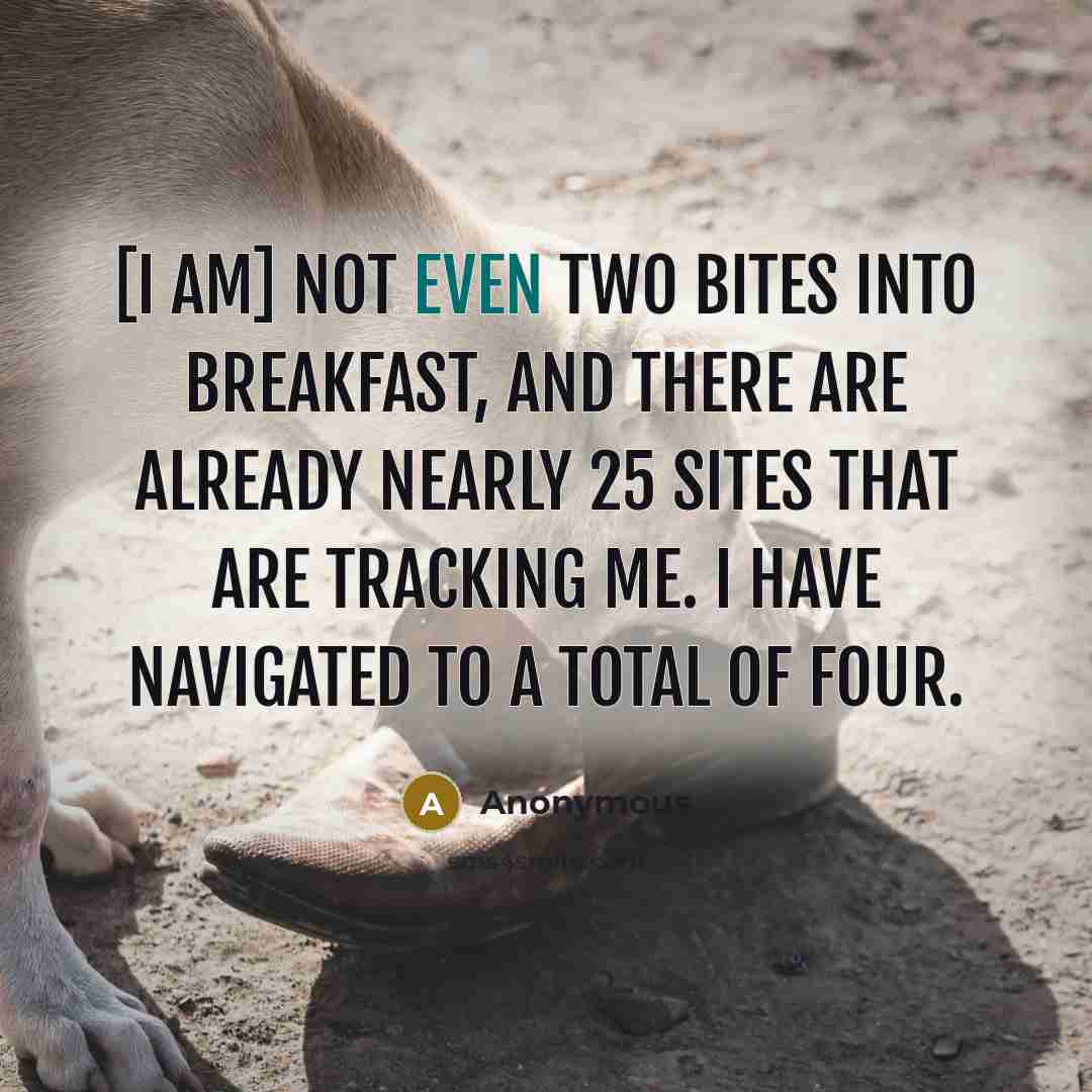 “[I am] not even two bites into breakfast, and there are already nearly 25 sites that are tracking me. I have navigated to a total of four.” quote by Anonymous