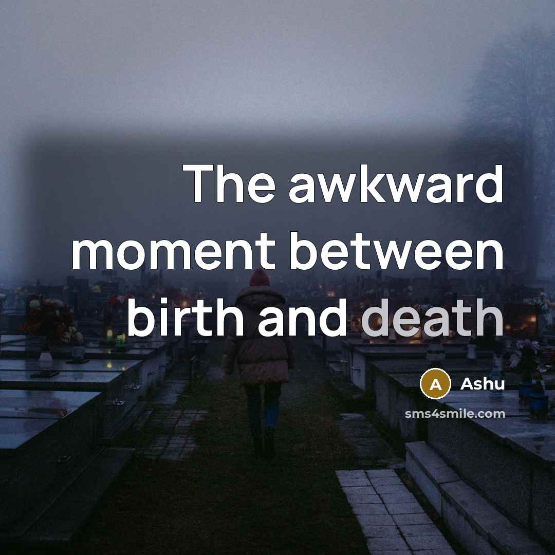 “The awkward moment between birth and death” quote by Ashu