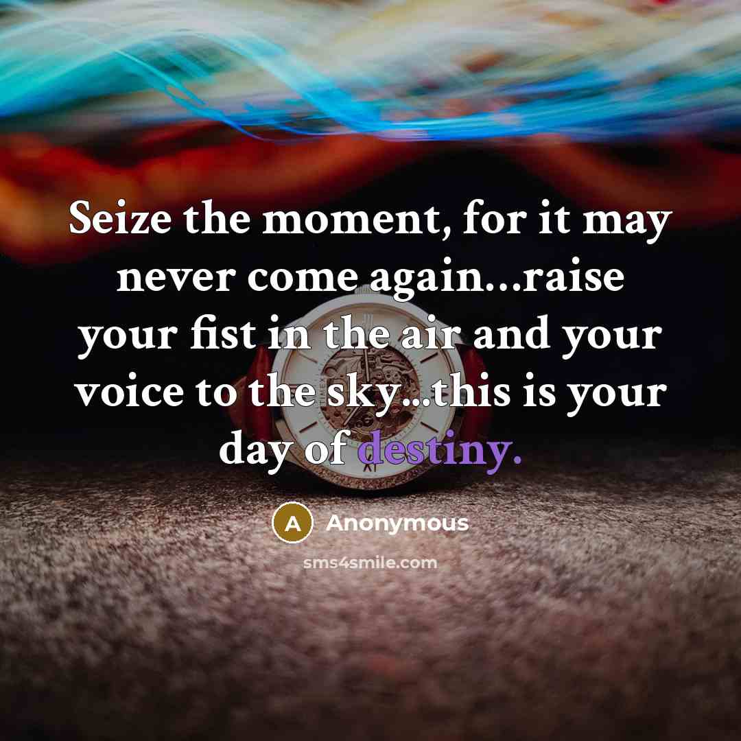 “Seize the moment, for it may never come again…raise your fist in the air and your voice to the sky...this is your day of destiny.” quote by Anonymous