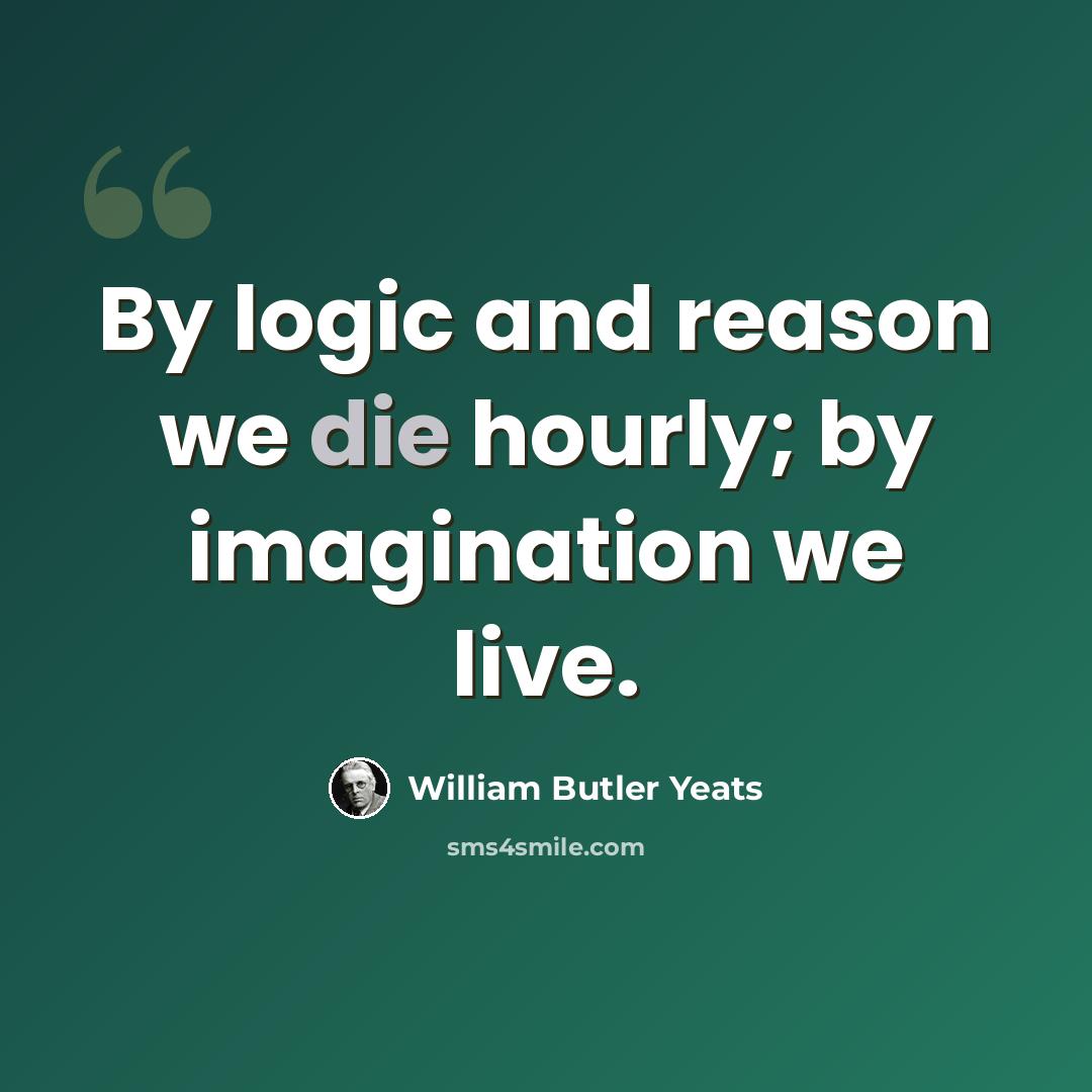 “By logic and reason we die hourly; by imagination we live.” quote by William Butler Yeats