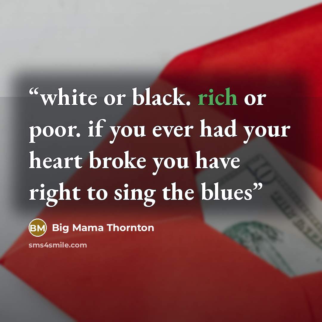 “white or black. rich or﻿ poor. if you ever had your heart broke you have right to sing the blues” quote by Big mama Thornton