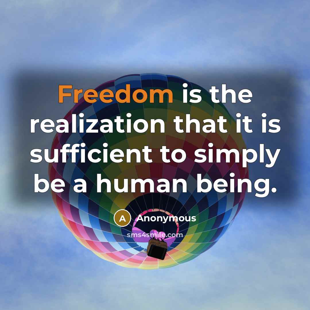 “Freedom is the realization that it is sufficient to simply be a human being.” quote by Anonymous
