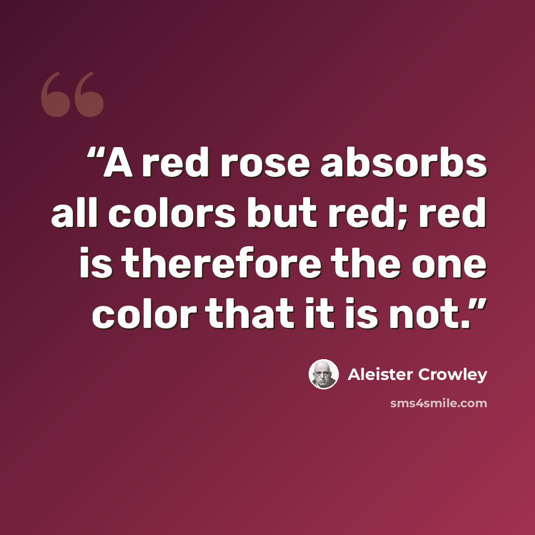 “A red rose absorbs all colors but red; red is therefore the one color that it is not.” quote by Aleister Crowley