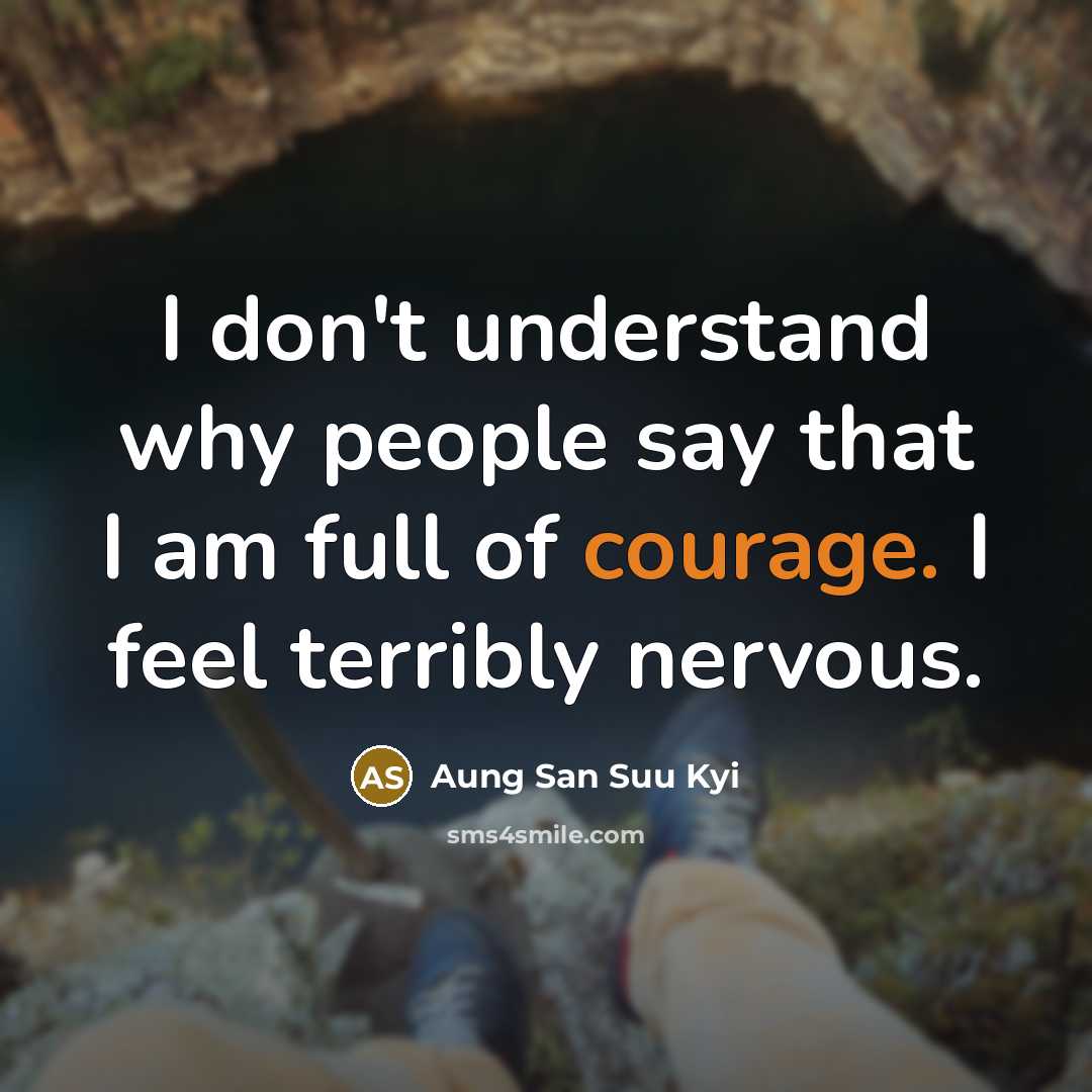 “I don't understand why people say that I am full of courage. I feel terribly nervous.” quote by Aung San Suu Kyi