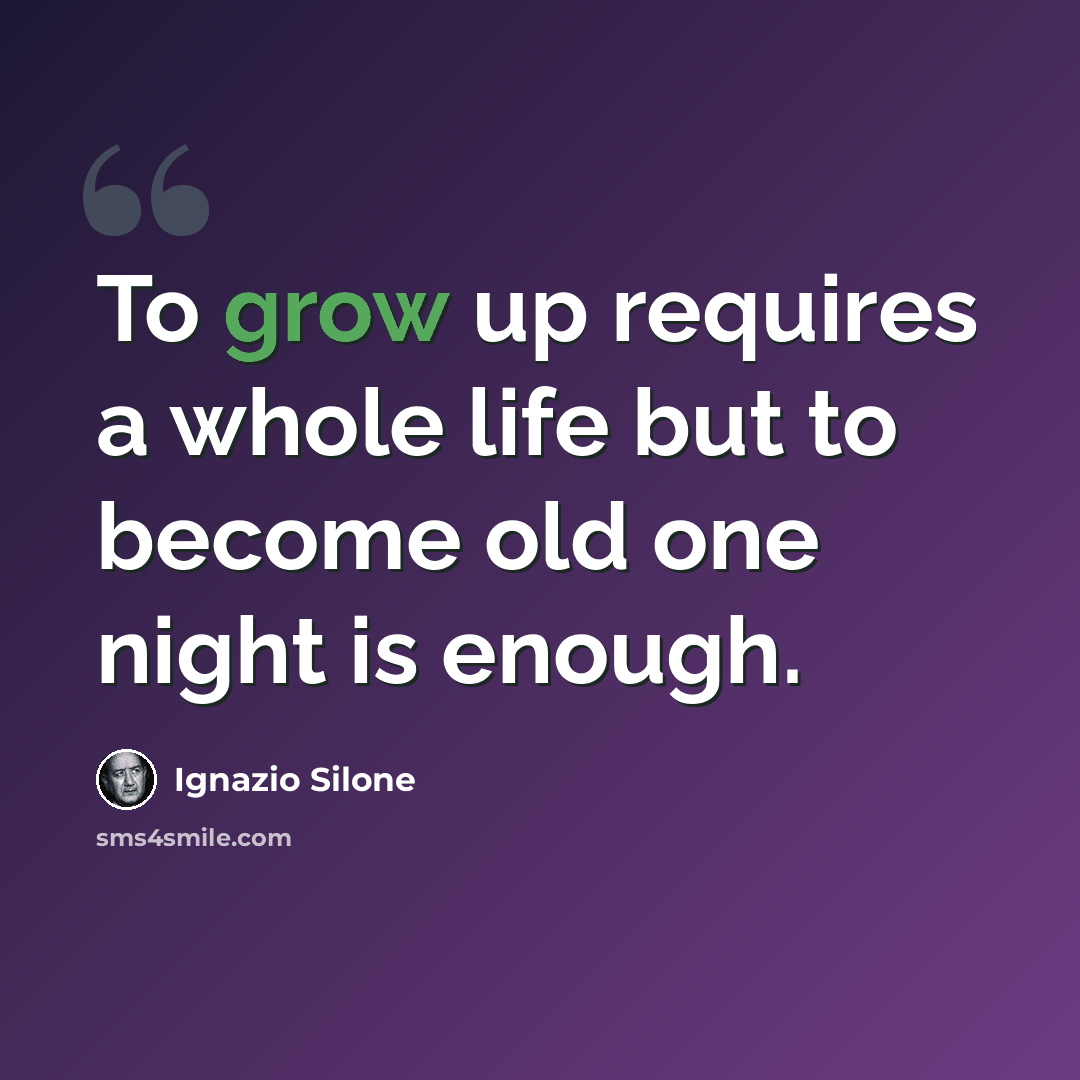 “To grow up requires a whole life but to become old one night is enough.” quote by Ignazio Silone
