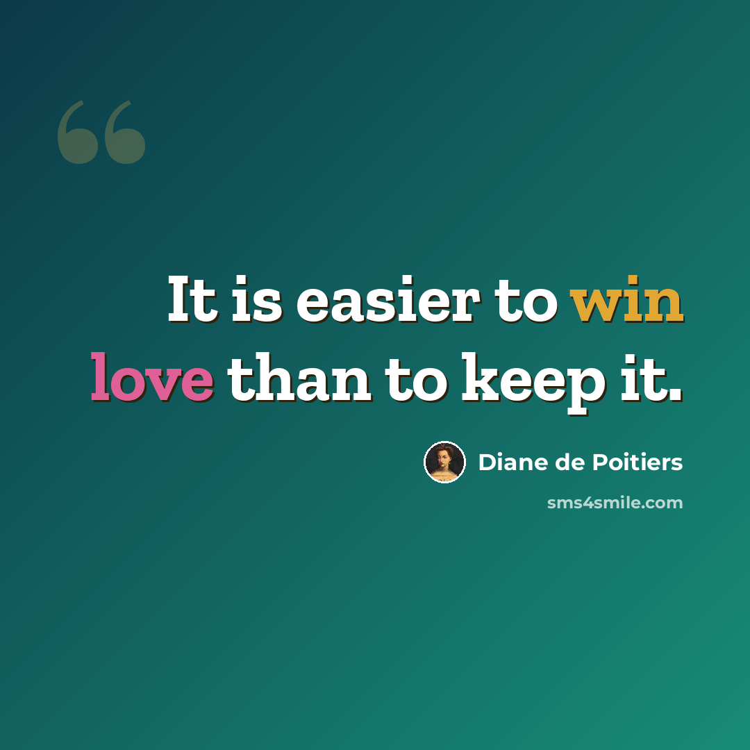 “It is easier to win love than to keep it.” quote by Diane de Poitiers
