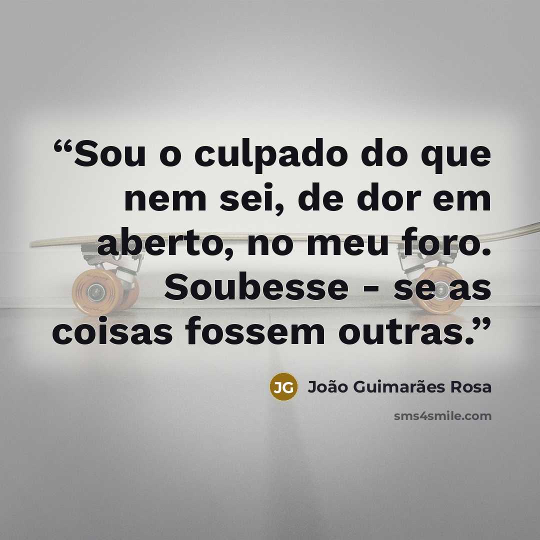 “Sou o culpado do que nem sei, de dor em aberto, no meu foro. Soubesse - se as coisas fossem outras.” quote by João Guimarães Rosa
