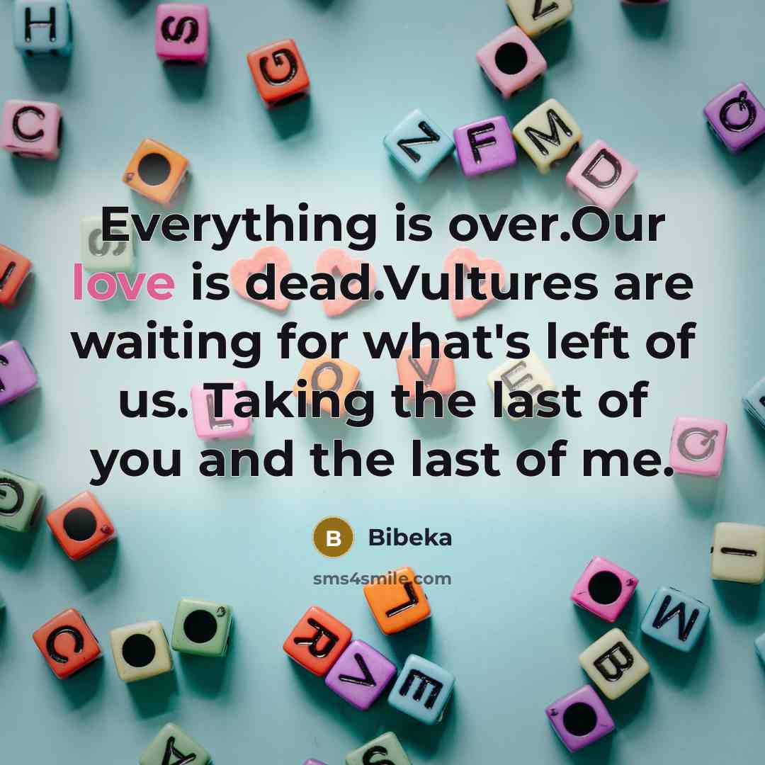 “Everything is over.Our love is dead.Vultures are waiting for what's left of us. Taking the last of you and the last of me.” quote by Bibeka