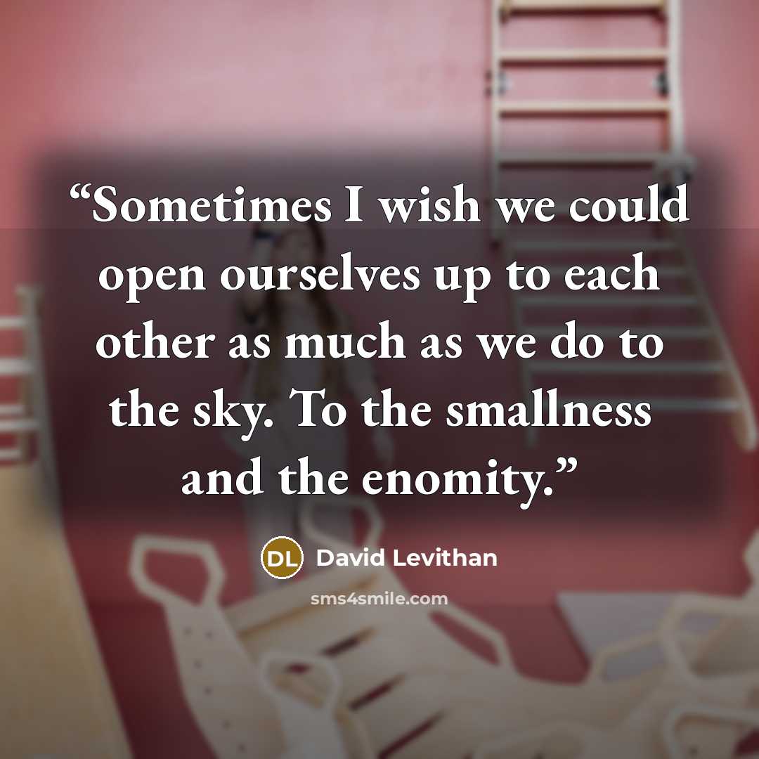 “Sometimes I wish we could open ourselves up to each other as much as we do to the sky. To the smallness and the enomity.” quote by David Levithan