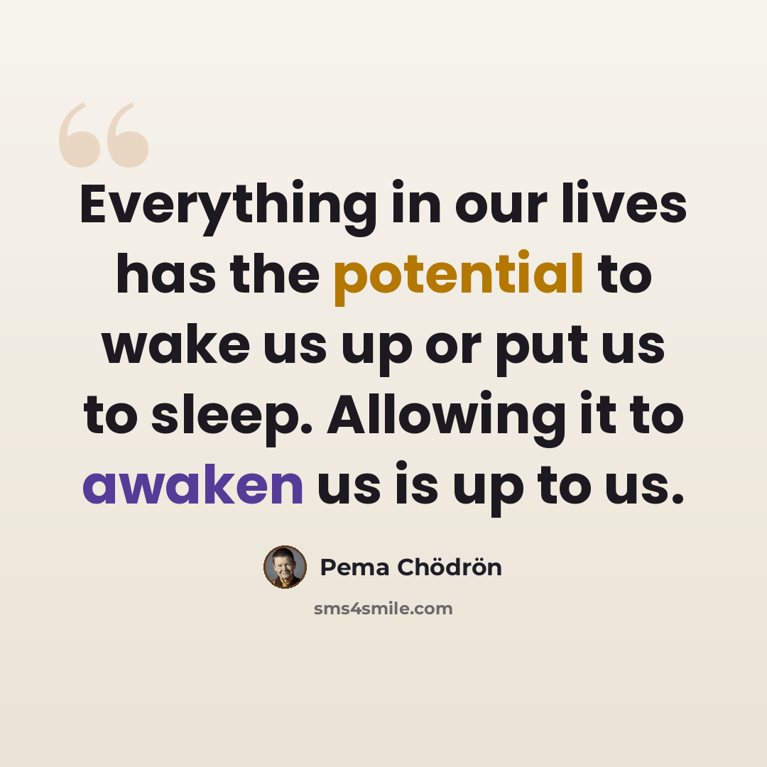 “Everything in our lives has the potential to wake us up or put us to sleep. Allowing it to awaken us is up to us.” quote by Pema Chodron