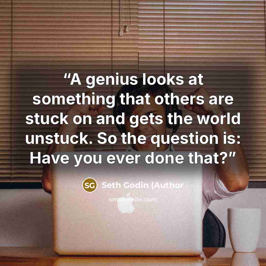 “A genius looks at something that others are stuck on and gets the world unstuck. So the question is: Have you ever done that?” quote by Seth Godin (Author
