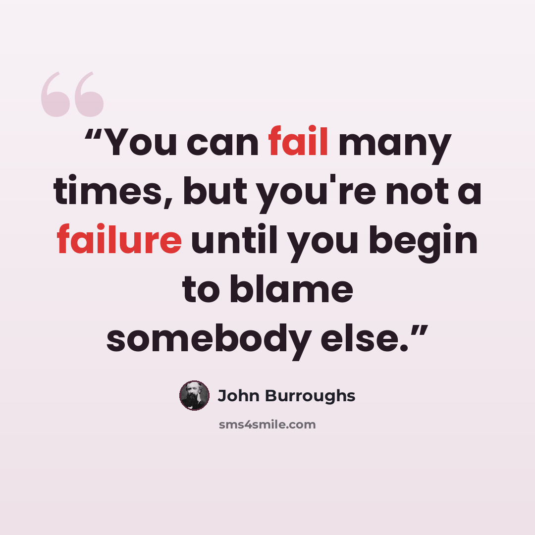 “You can fail many times, but you're not a failure until you begin to blame somebody else.” quote by John Burroughs