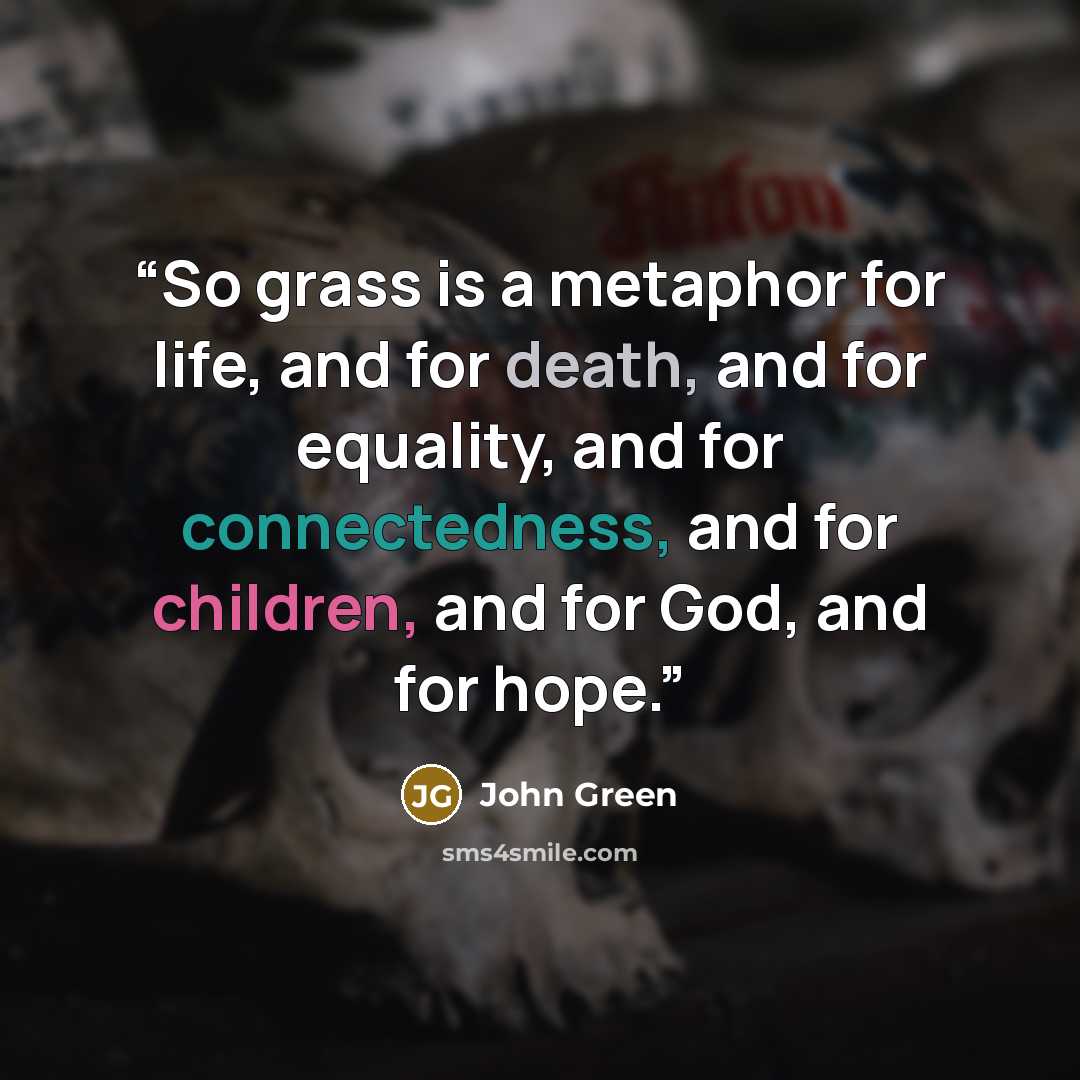 “So grass is a metaphor for life, and for death, and for equality, and for connectedness, and for children, and for God, and for hope.” quote by John Green