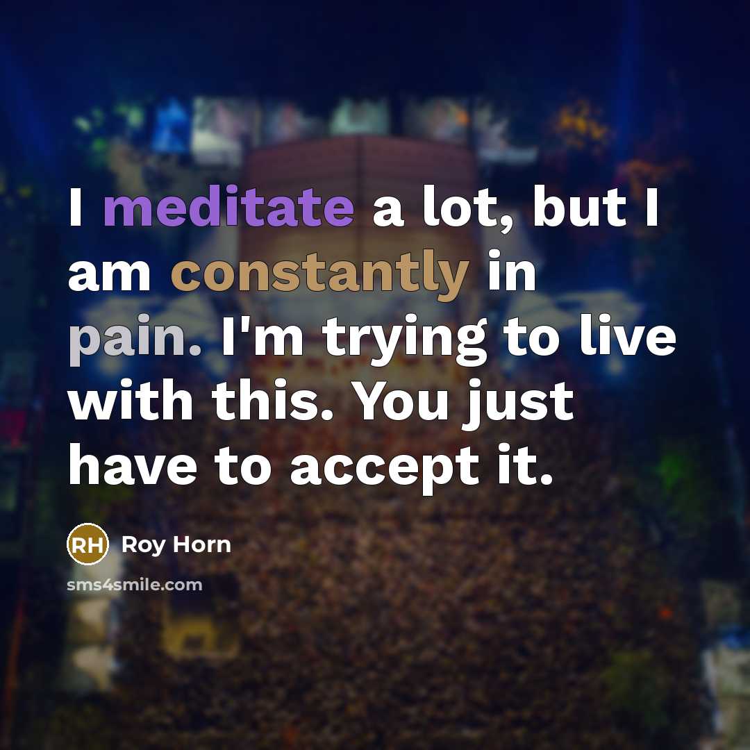 “I meditate a lot, but I am constantly in pain. I'm trying to live with this. You just have to accept it.” quote by Roy Horn