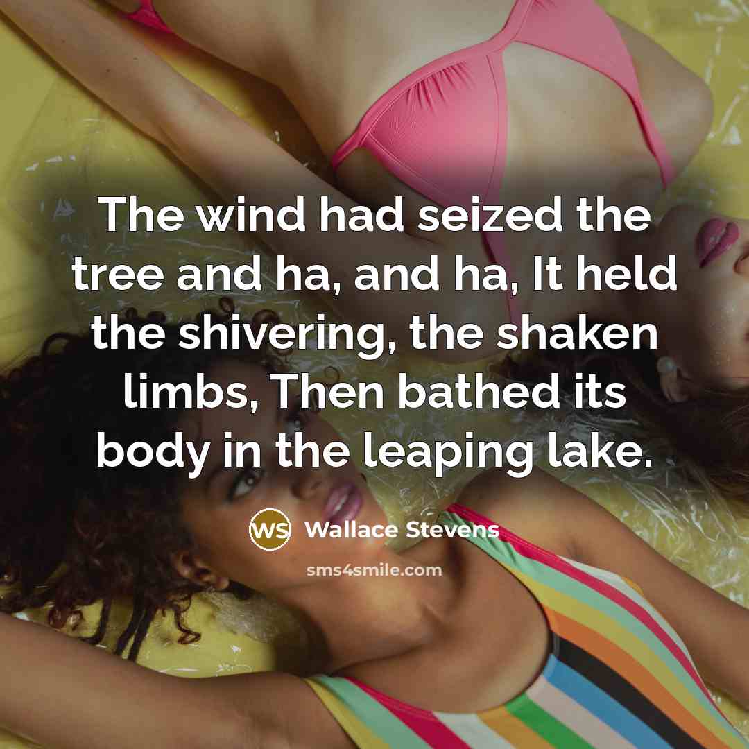 “The wind had seized the tree and ha, and ha, It held the shivering, the shaken limbs, Then bathed its body in the leaping lake.” quote by Wallace Stevens