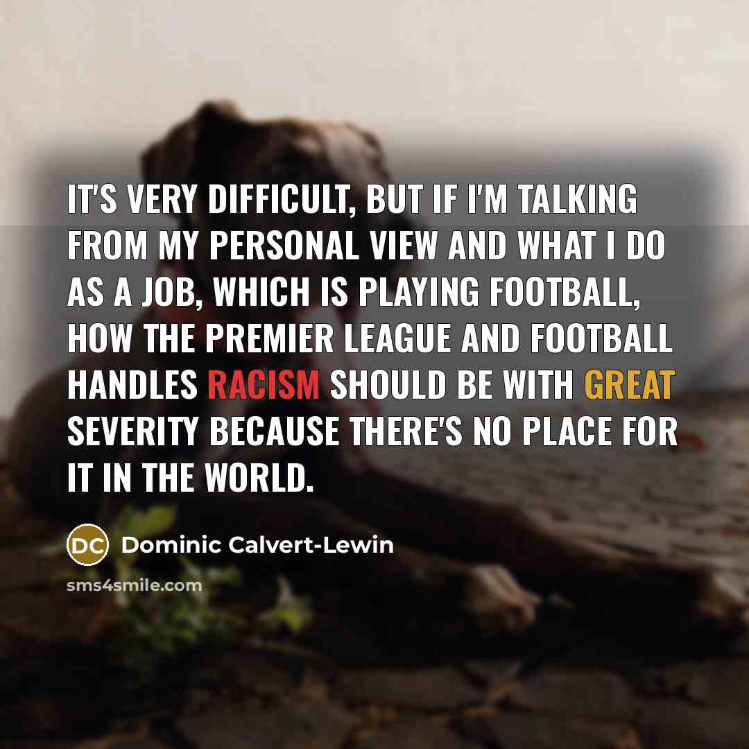 “It's very difficult, but if I'm talking from my personal view and what I do as a job, which is playing football, how the Premier League and football handles racism should be with great severity because there's no place for it in the world.” quote by Dominic Calvert-Lewin