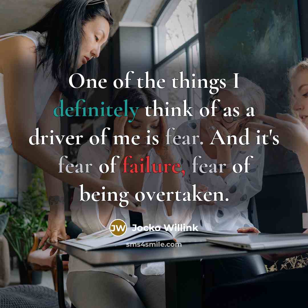 “One of the things I definitely think of as a driver of me is fear. And it's fear of failure, fear of being overtaken.” quote by Jocko Willink