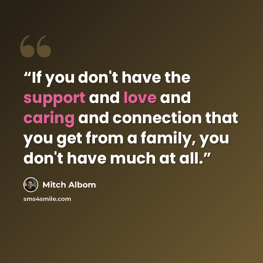 “If you don't have the support and love and caring and connection that you get from a family, you don't have much at all.” quote by Mitch Albom