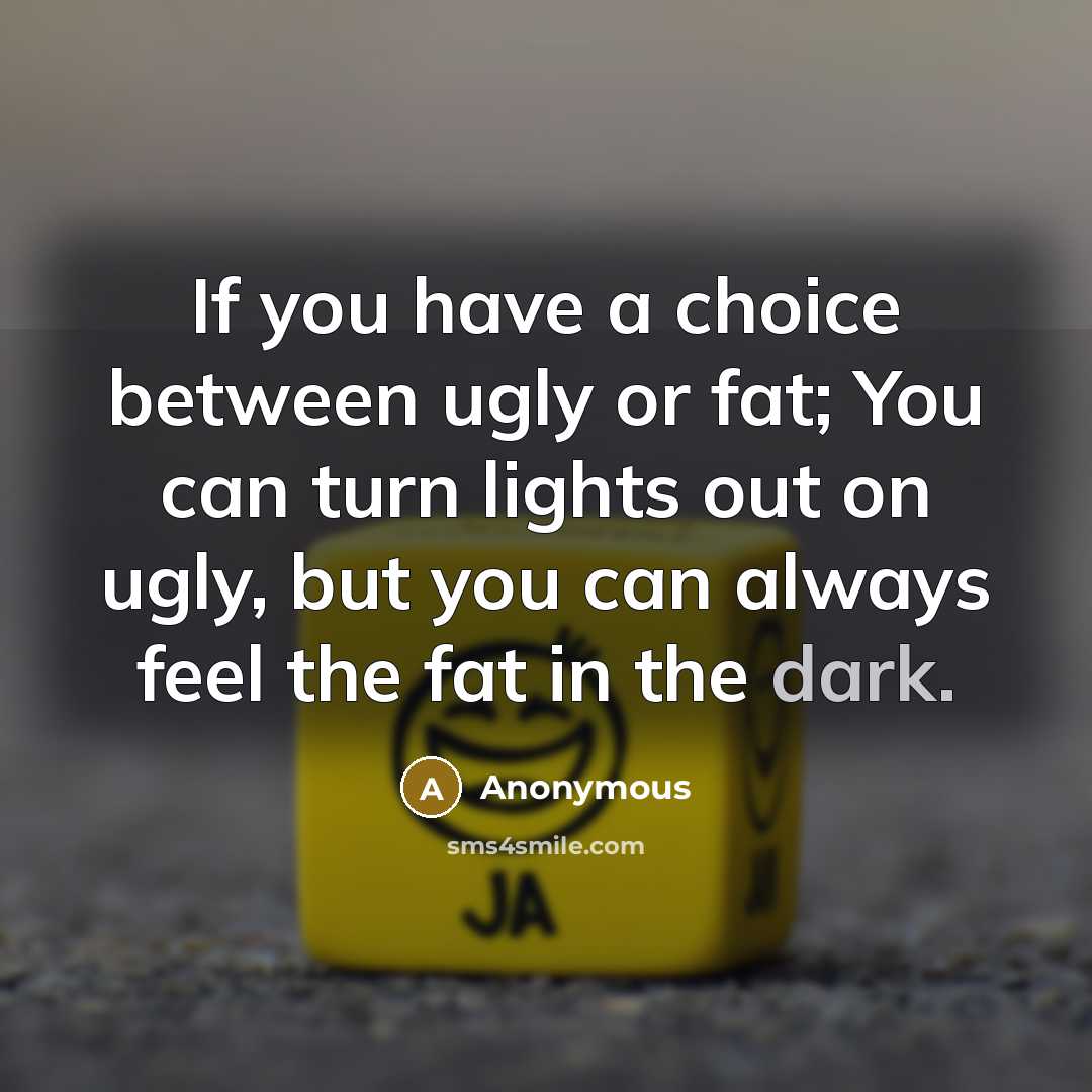 “If you have a choice between ugly or fat; You can turn lights out on ugly, but you can always feel the fat in the dark.” quote by Anonymous