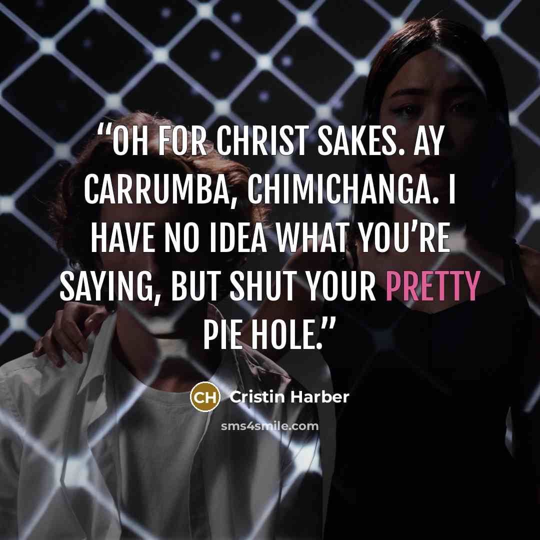 “Oh for Christ sakes. Ay carrumba, chimichanga. I have no idea what you’re saying, but shut your pretty pie hole.” quote by Cristin Harber