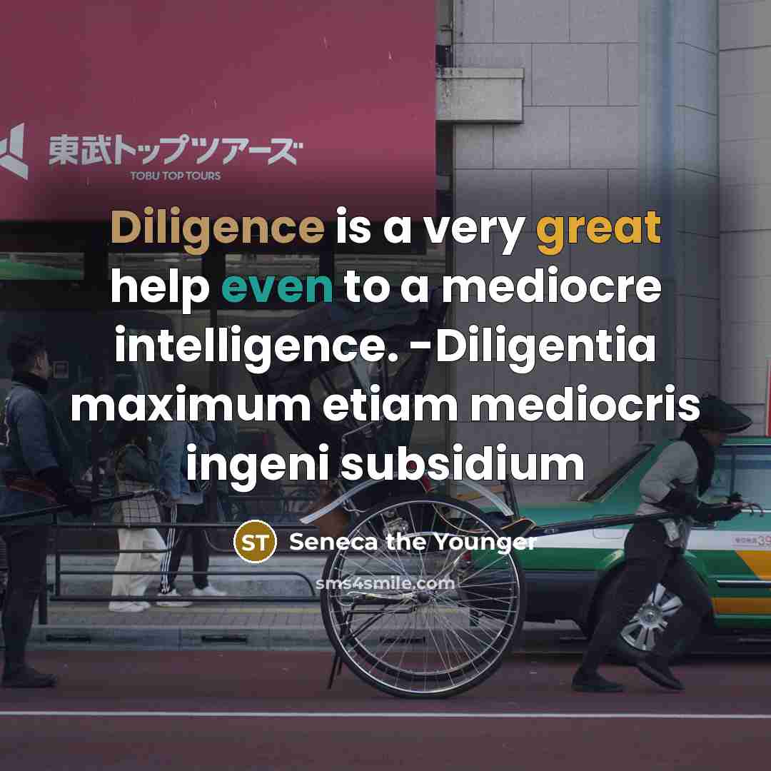 “Diligence is a very great help even to a mediocre intelligence. -Diligentia maximum etiam mediocris ingeni subsidium” quote by Seneca the Younger