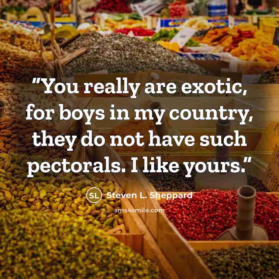 “You really are exotic, for boys in my country, they do not have such pectorals. I like yours.” quote by Steven L. Sheppard