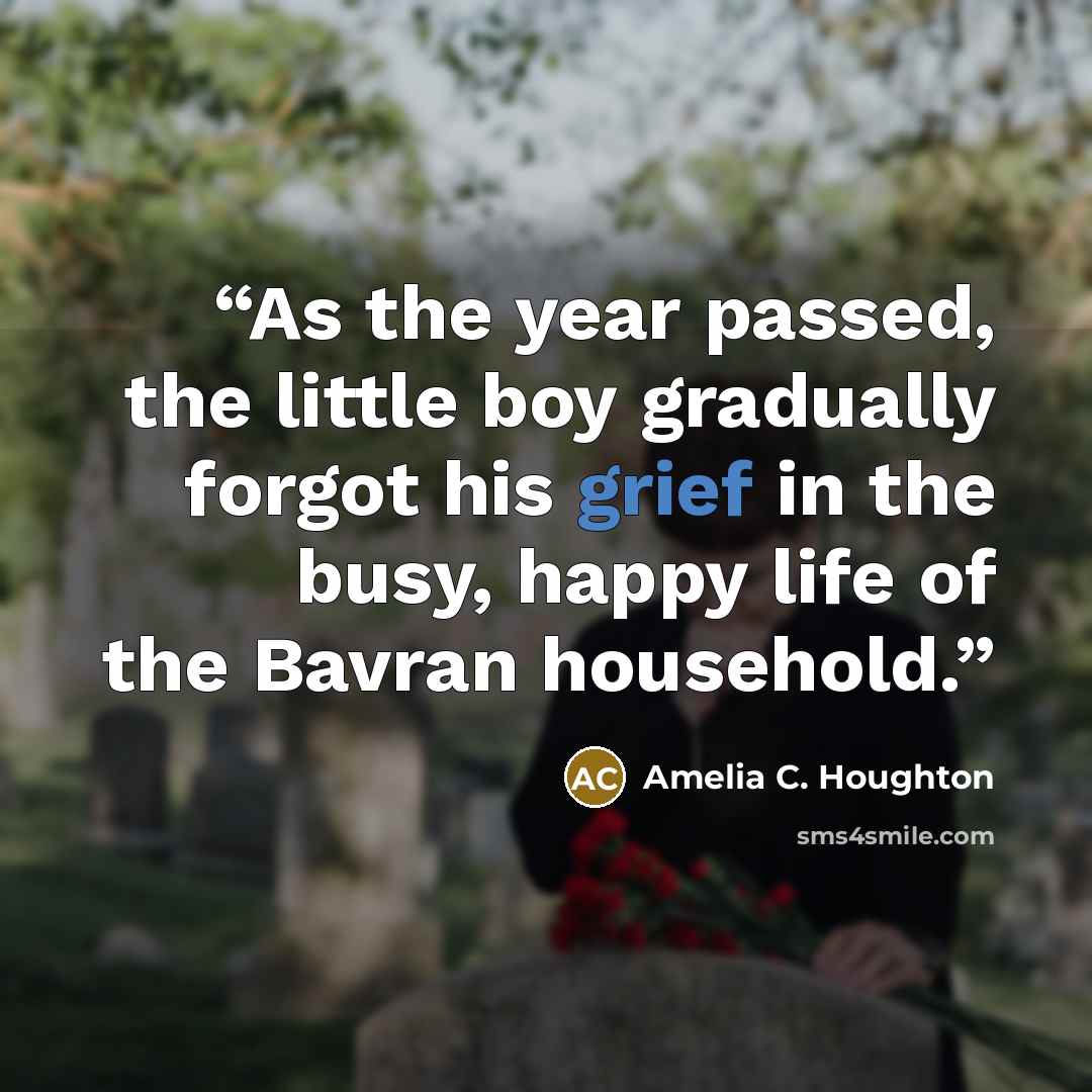 “As the year passed, the little boy gradually forgot his grief in the busy, happy life of the Bavran household.” quote by Amelia C. Houghton