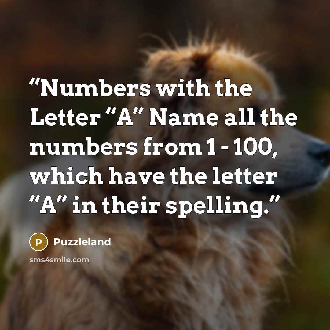 “Numbers with the Letter “A” Name all the numbers from 1 - 100, which have the letter “A” in their spelling.” quote by Puzzleland