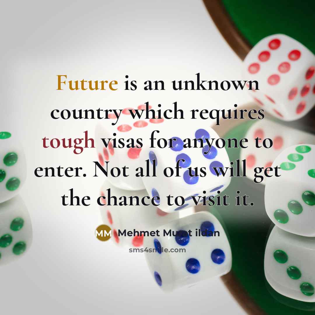 “Future is an unknown country which requires tough visas for anyone to enter. Not all of us will get the chance to visit it.” quote by Mehmet Murat Ildan