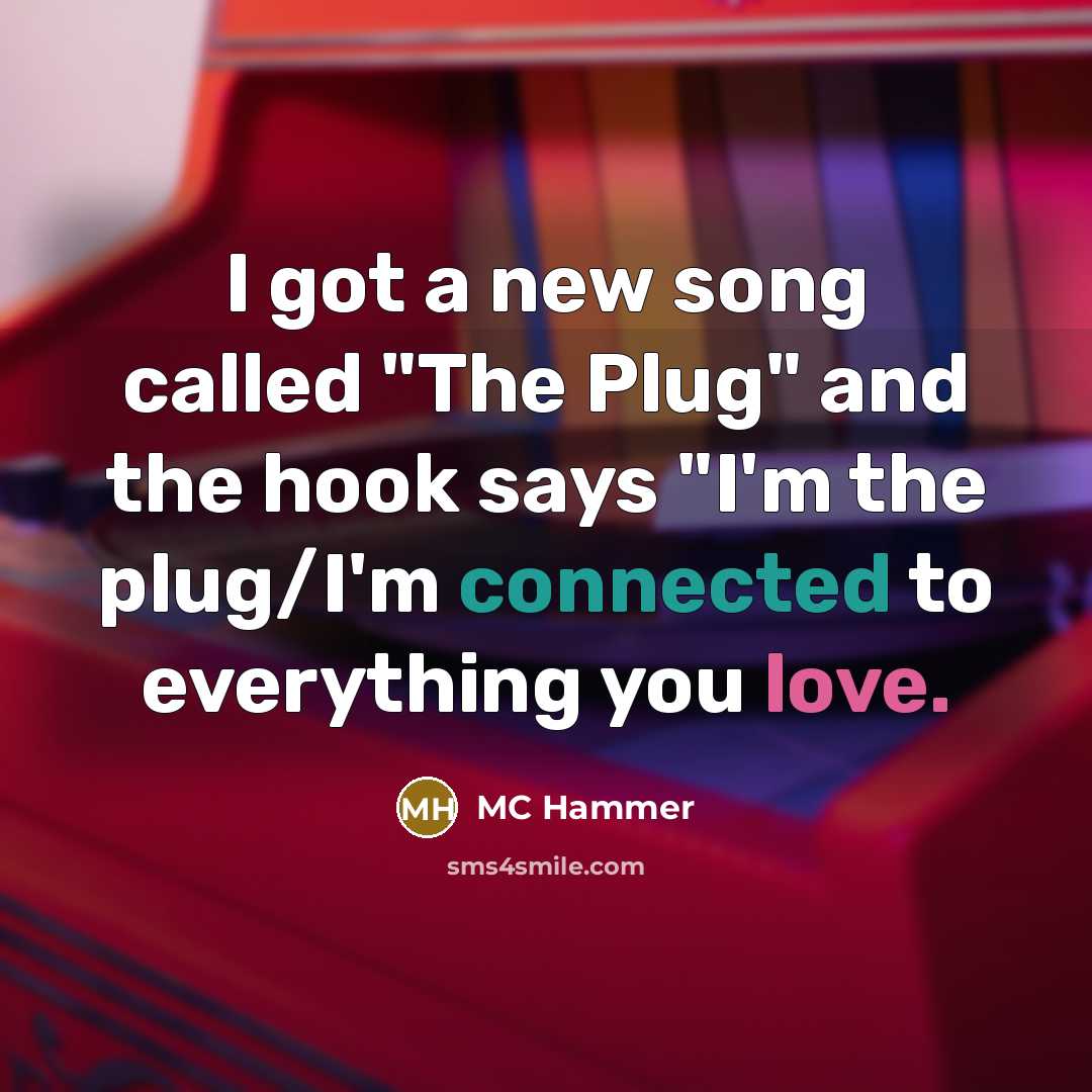 “I got a new song called "The Plug" and the hook says "I'm the plug/I'm connected to everything you love.” quote by MC Hammer