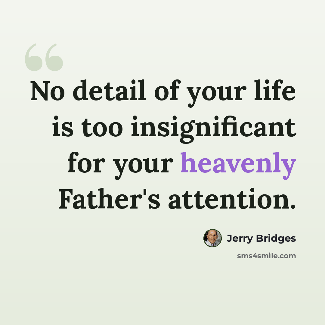 “No detail of your life is too insignificant for your heavenly Father's attention.” quote by Jerry Bridges