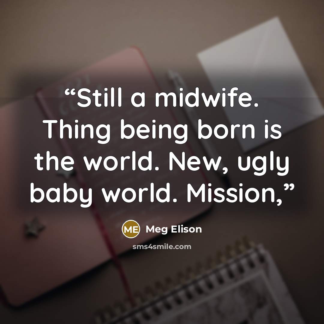 “Still a midwife. Thing being born is the world. New, ugly baby world. Mission,” quote by Meg Elison