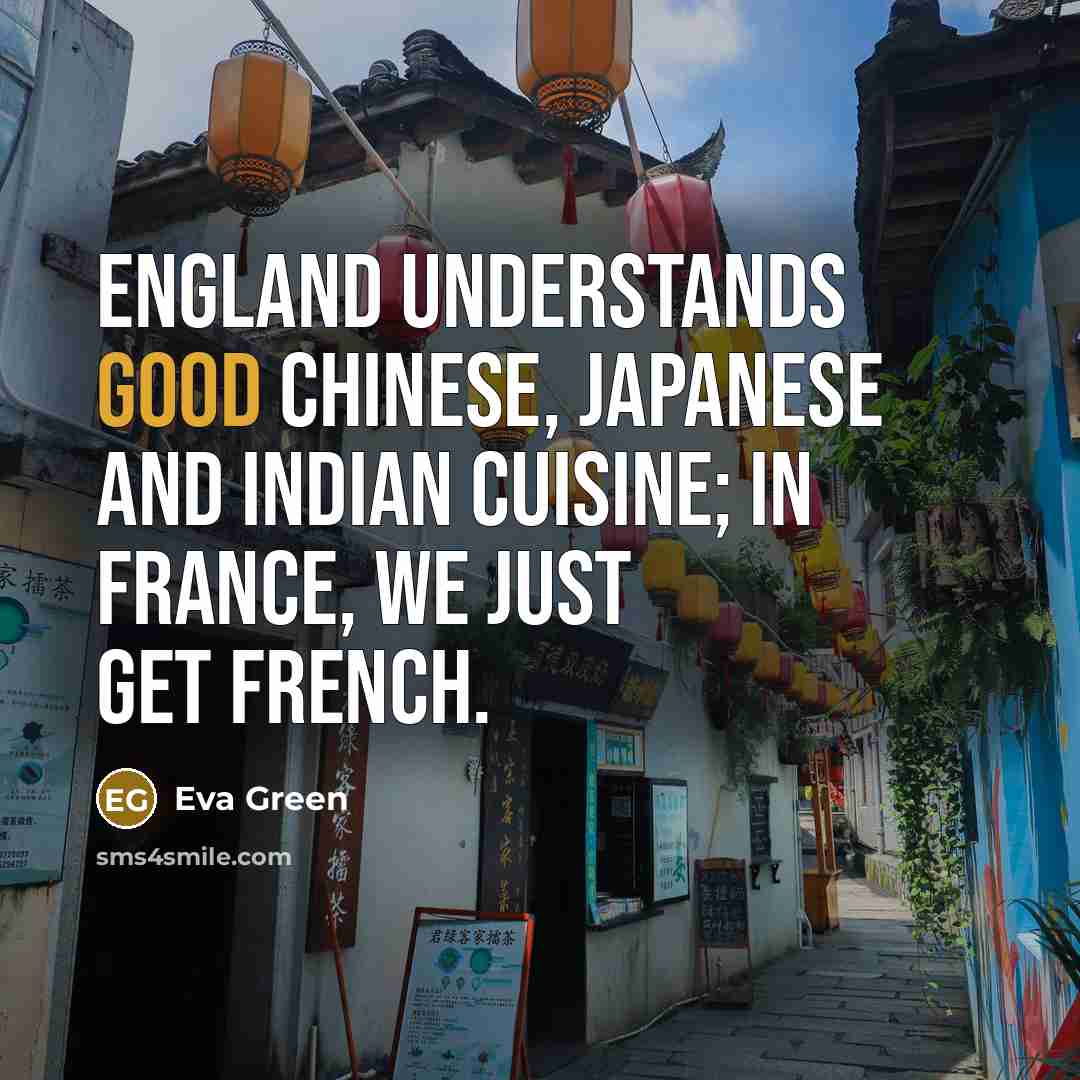 “England understands good Chinese, Japanese and Indian cuisine; in France, we just get French.” quote by Eva Green