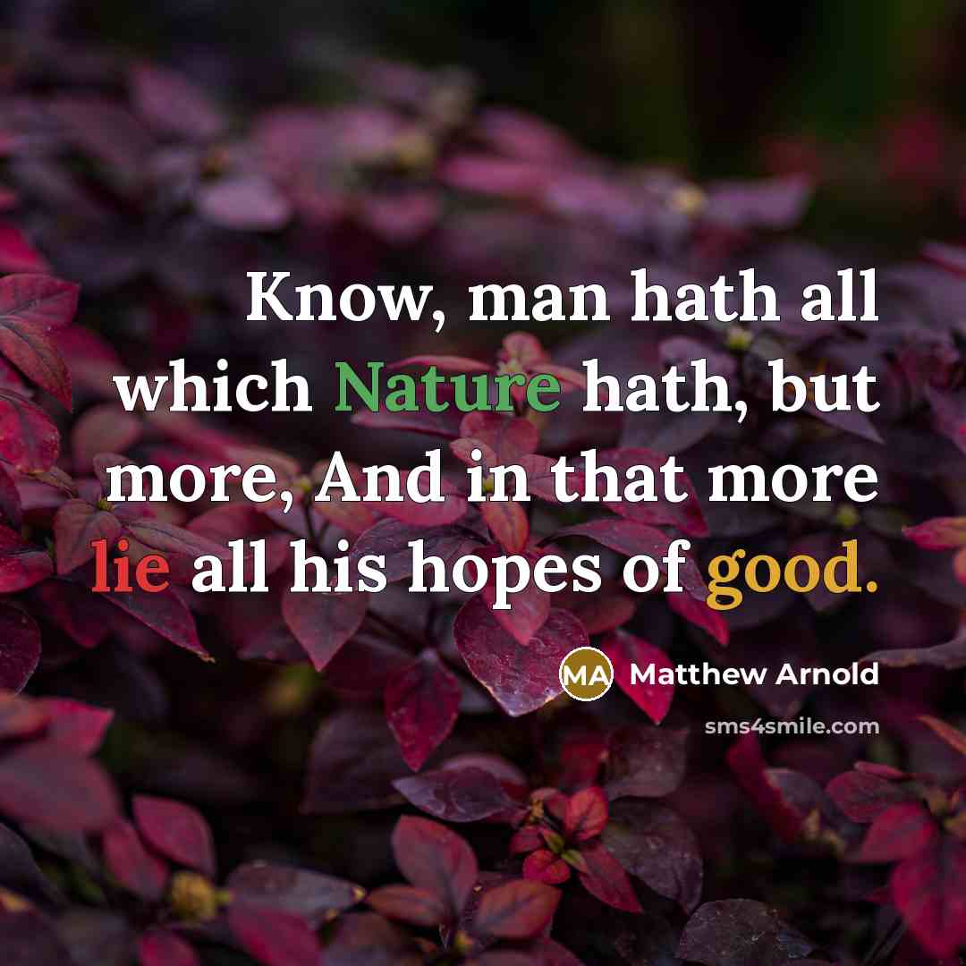 “Know, man hath all which Nature hath, but more, And in that more lie all his hopes of good.” quote by Matthew Arnold