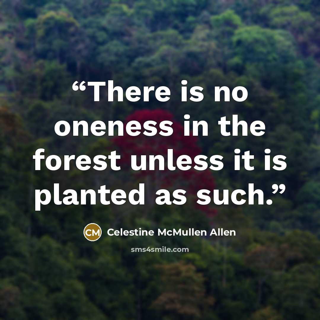 “There is no oneness in the forest unless it is planted as such.” quote by Celestine McMullen Allen