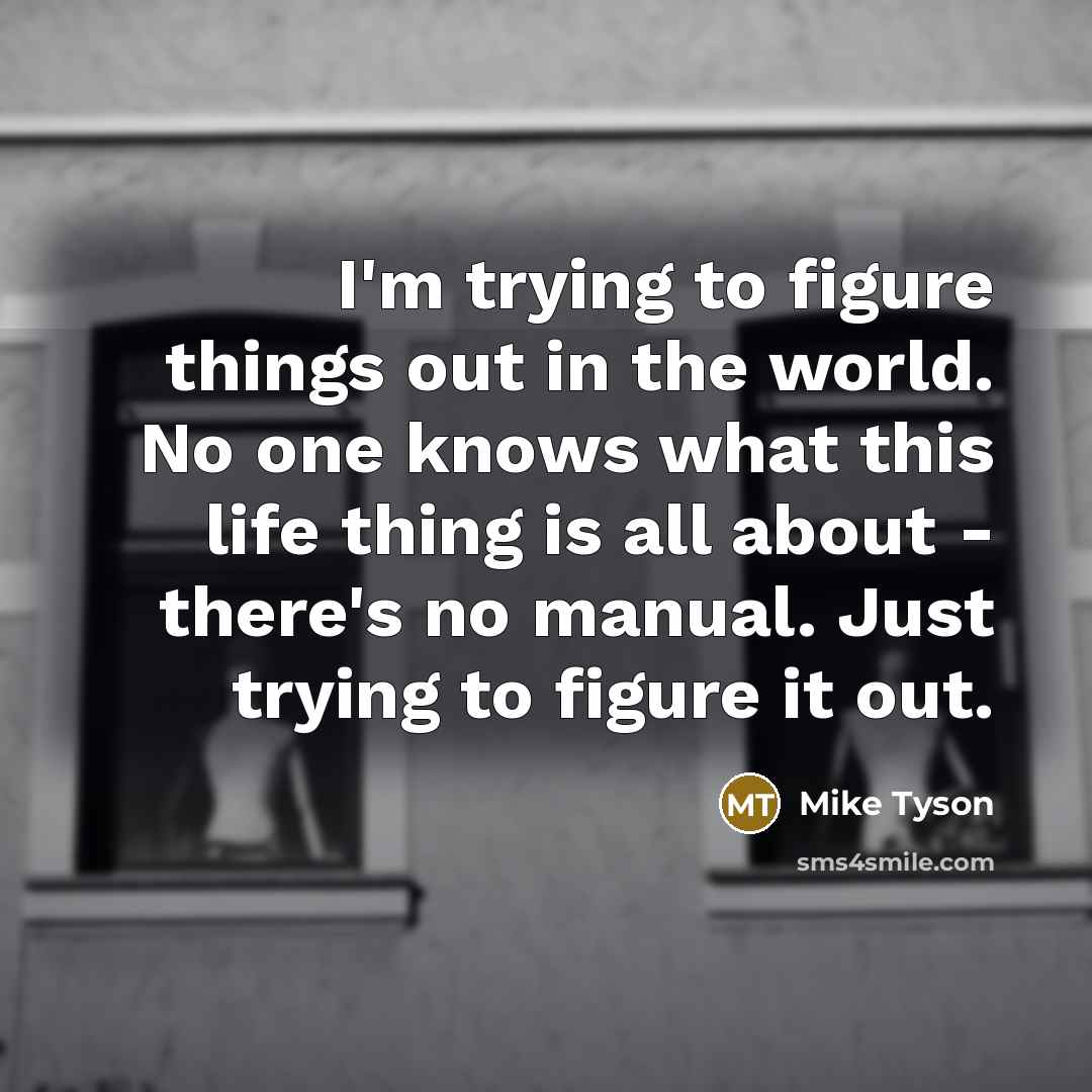 “I'm trying to figure things out in the world. No one knows what this life thing is all about - there's no manual. Just trying to figure it out.” quote by Mike Tyson