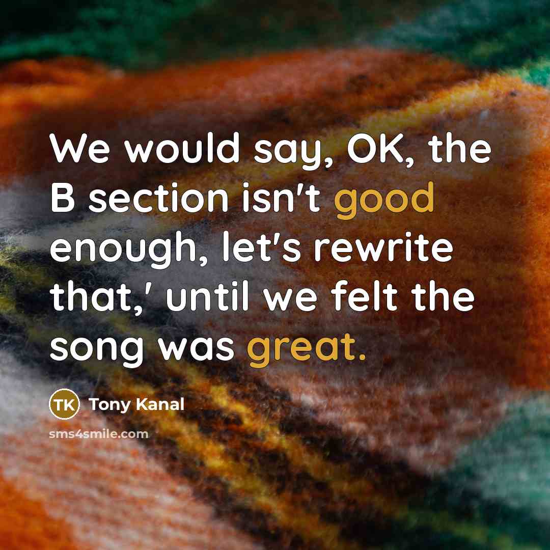 “We would say, OK, the B section isn't good enough, let's rewrite that,' until we felt the song was great.” quote by Tony Kanal