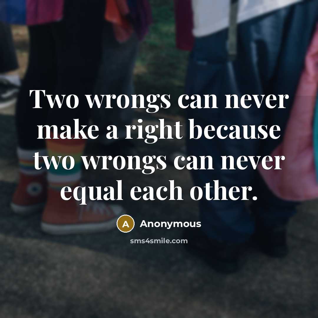 “Two wrongs can never make a right because two wrongs can never equal each other.” quote by Anonymous