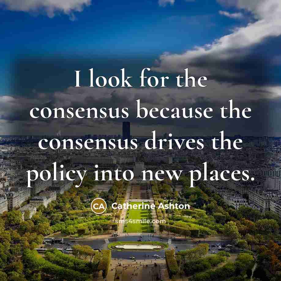 “I look for the consensus because the consensus drives the policy into new places.” quote by Catherine Ashton