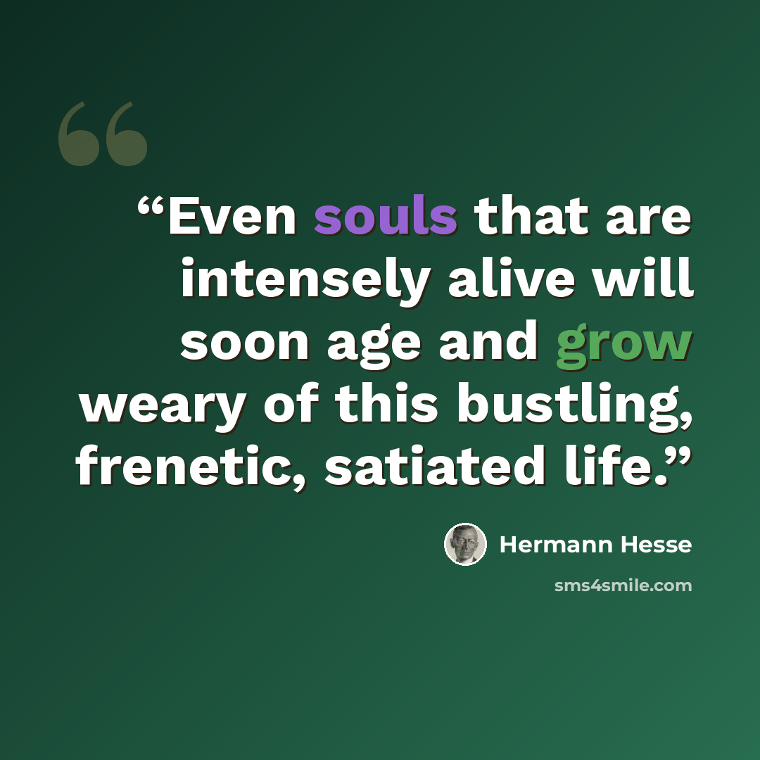 “Even souls that are intensely alive will soon age and grow weary of this bustling, frenetic, satiated life.” quote by Hermann Hesse